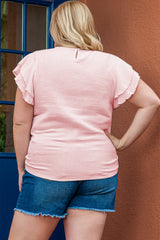 Light Pink Crinkle Ruffle Sleeve Plus Size Top Plus Size JT's Designer Fashion