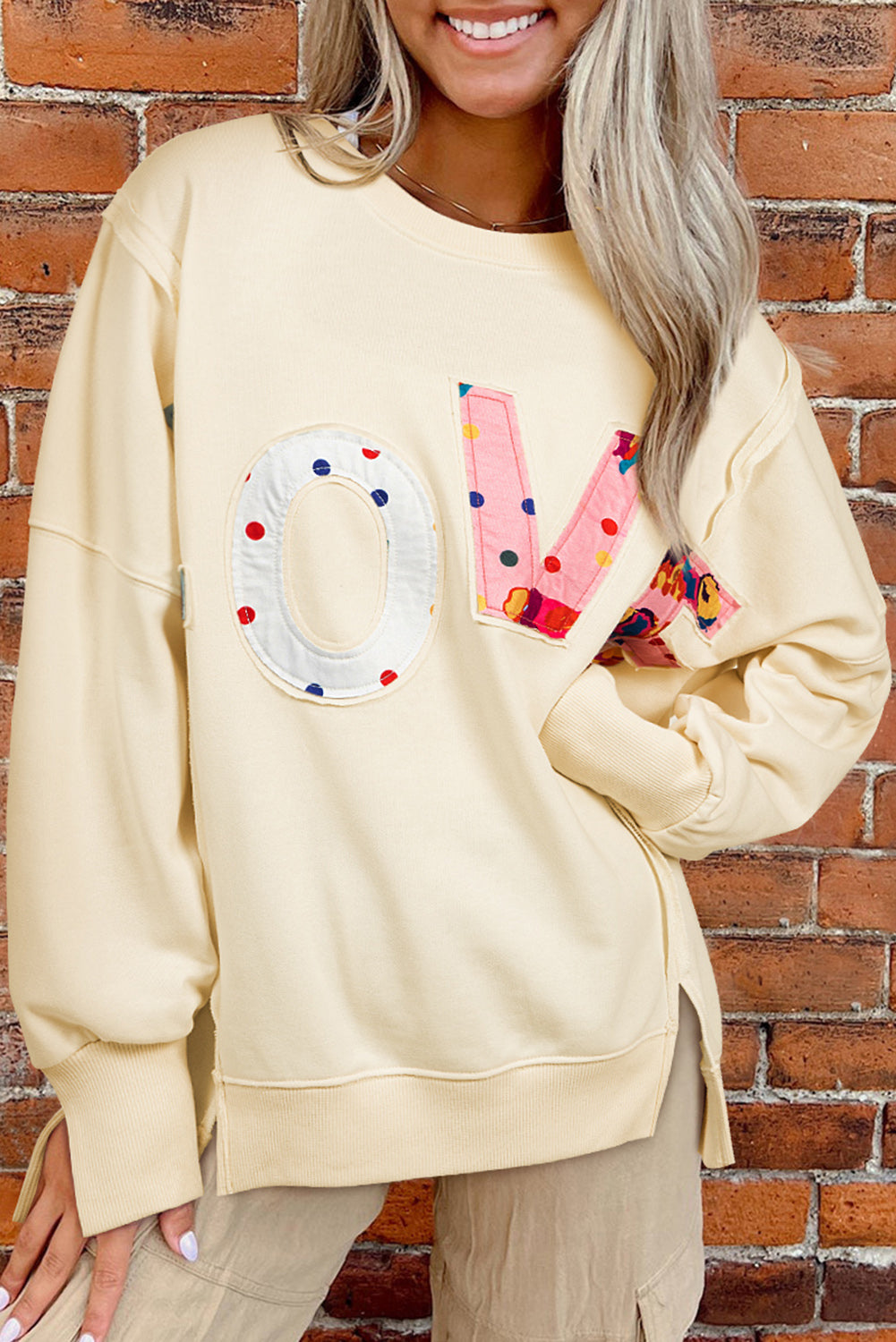 Apricot LOVE PATCH Graphic Oversized Sweatshirt Sweatshirts & Hoodies JT's Designer Fashion