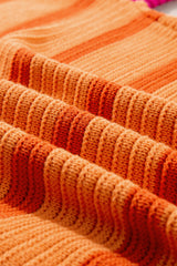 Orange Stripe Colorblock Crew Neck Drop Shoulder Loose Sweater Sweaters JT's Designer Fashion