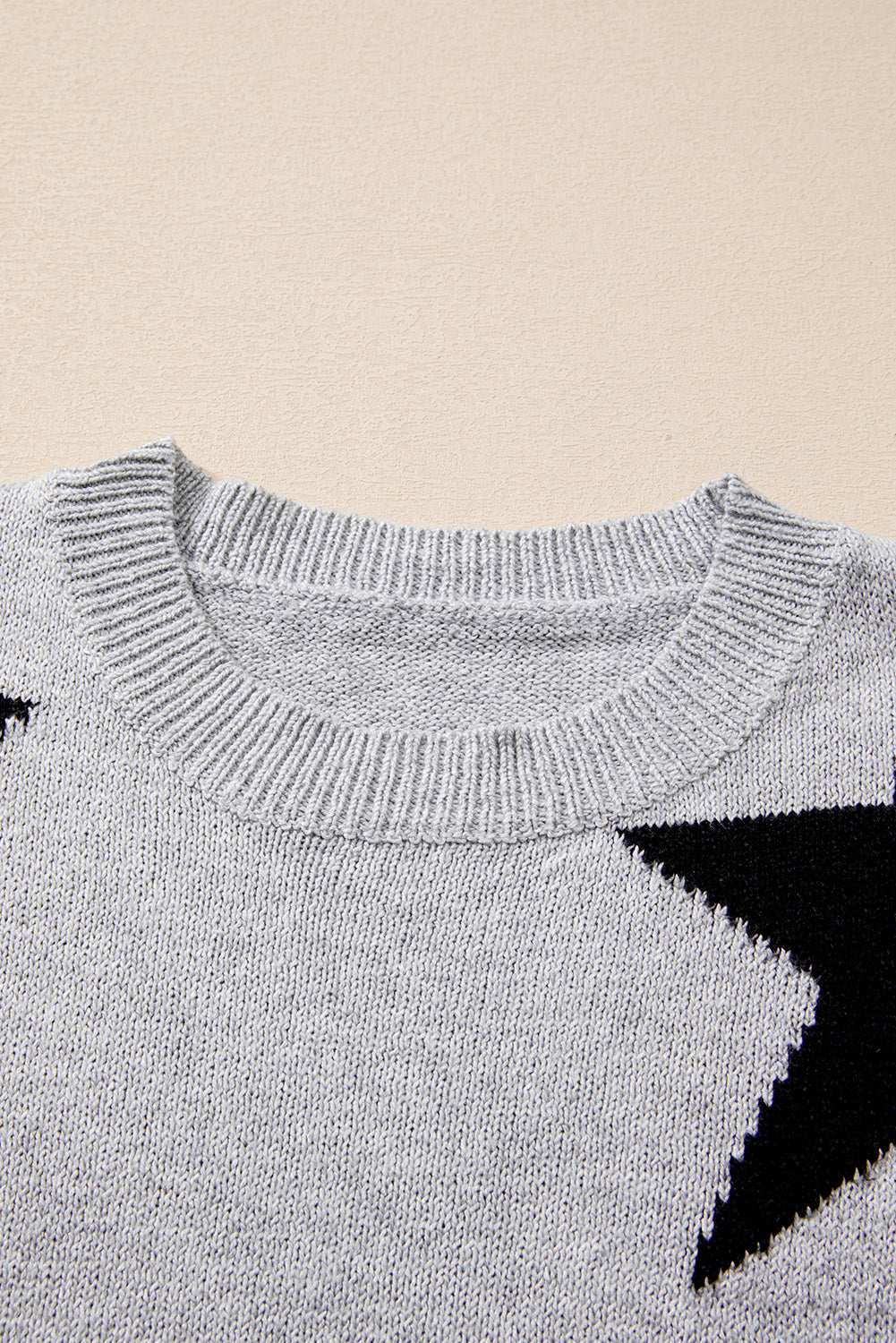 Gray Star Pattern Drop Shoulder Sweater Sweaters JT's Designer Fashion