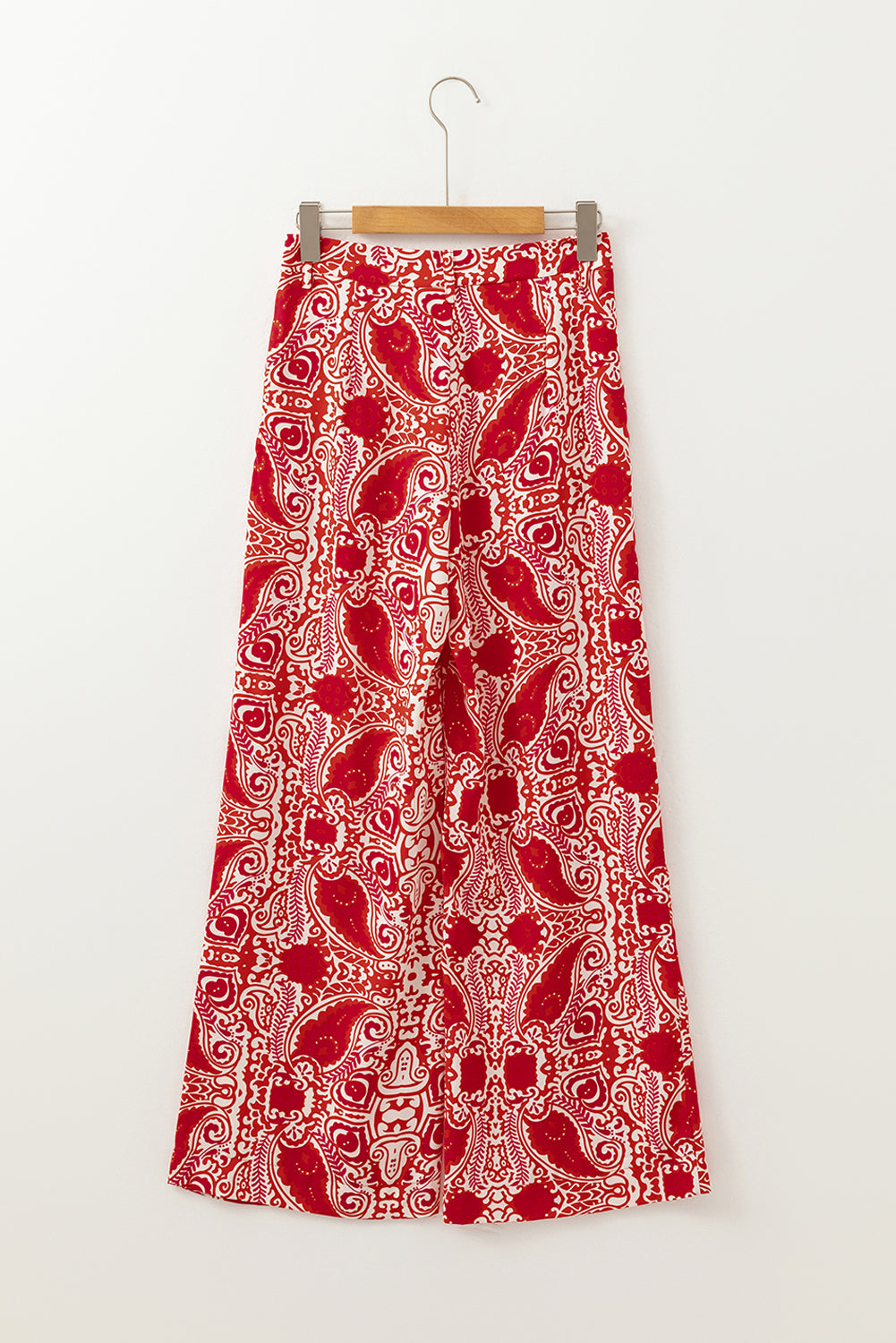 Red Paisley Printed Buttoned High Waist Straight Leg Pants Pants & Culotte JT's Designer Fashion