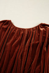 Clay Elastic V Neck Puff Sleeve Short Velvet Dress JT's Designer Fashion
