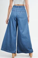 Dusk Blue Mineral Wash Button Fly Waist Wide Leg Jeans Jeans JT's Designer Fashion