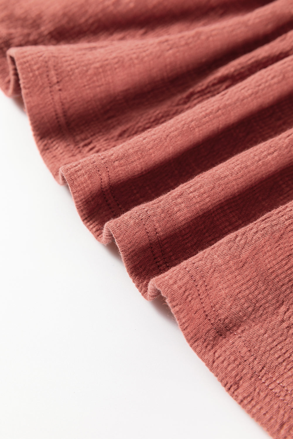 Mineral Red Solid Color Textured Frilled Trim V Neck Puff Sleeve Blouse Blouses & Shirts JT's Designer Fashion
