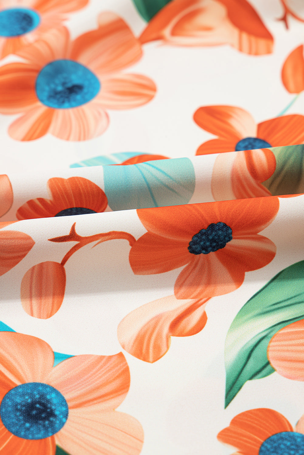 Orange Contrast Trim Floral Split Neck Puff Short Sleeve Tiered Mini Dress Floral Dresses JT's Designer Fashion