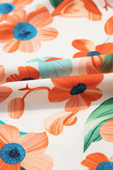 Orange Contrast Trim Floral Split Neck Puff Short Sleeve Tiered Mini Dress Floral Dresses JT's Designer Fashion