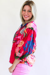 Rose Blooming Flower Print Ruffled Puff Sleeve Blouse Blouses & Shirts JT's Designer Fashion