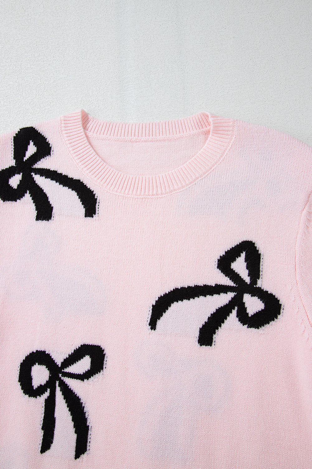 Light Pink Bow Pattern Knitted Loose Fit Sweater Sweaters JT's Designer Fashion
