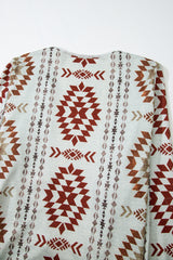 Brown Western Aztec Printed Open Front Long Cardigan Cardigans JT's Designer Fashion