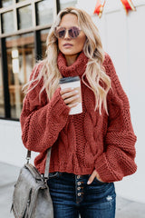 Fiery Red Cuddle Weather Cable Knit Handmade Turtleneck Sweater Sweaters JT's Designer Fashion