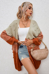Brown Pompom Color Block Open Front Cardigan Sweaters & Cardigans JT's Designer Fashion