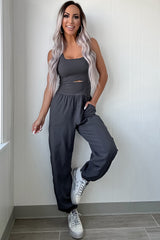 Carbon Grey Back Crossed Straps Hollow Out Jogger Jumpsuit Jumpsuits & Rompers JT's Designer Fashion
