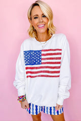 White American Flag Graphic Drop Shoulder Loose Sweatshirt Sweatshirts & Hoodies JT's Designer Fashion