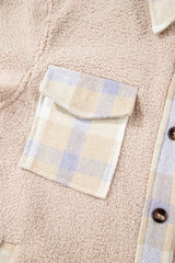 Smoke Gray Plaid Patchwork Collared Button-up Sherpa Long Coat Coats JT's Designer Fashion