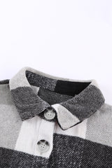 Gray Plaid Color Block Buttoned Long Sleeve Jacket with Pocket Plaid Shackets JT's Designer Fashion