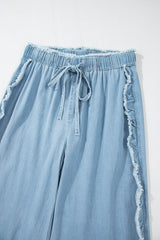 Myosotis Light Wash Raw Hem Ruffled Wide Leg Jeans Jeans JT's Designer Fashion