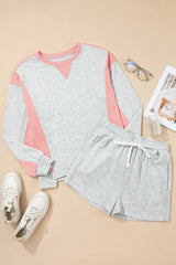Light Grey Color Block Raw Hem Pullover and Casual Shorts Set Short Sets JT's Designer Fashion