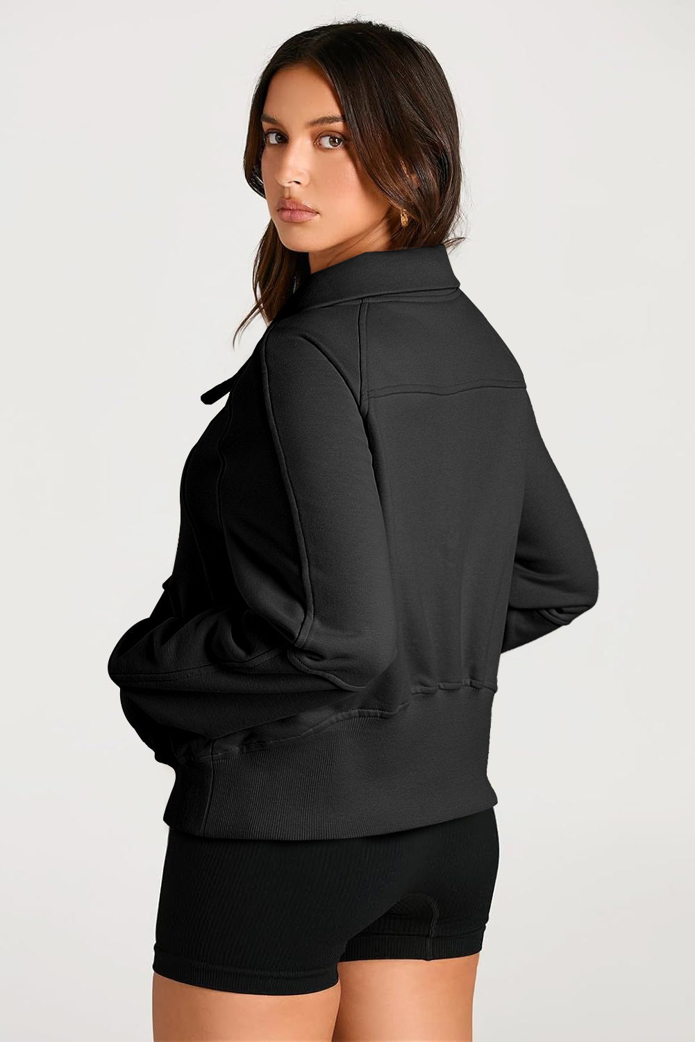 Black Quarter Zip Stand Neck Kangaroo Pocket Sweatshirt Sweatshirts & Hoodies JT's Designer Fashion