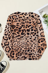 Brown Leopard Round Neck Long Sleeve Slim Top Long Sleeve Tops JT's Designer Fashion