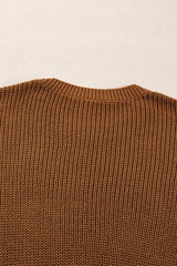 Chestnut Beaded Drop Shoulder Round Neck Sweater Sweaters JT's Designer Fashion
