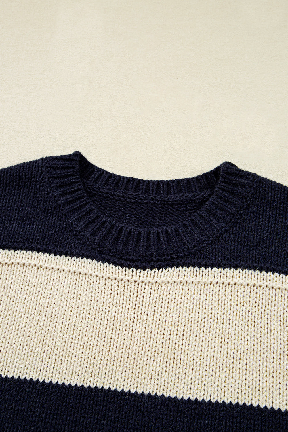 Blue Stripe Color Block PLus Size Drop Shoulder Sweater Plus Size Sweaters & Cardigans JT's Designer Fashion