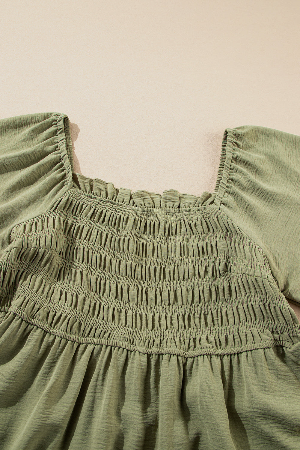 Grass Green Frilly Square Neck Flutter Sleeve Smocked High Waist Plus Size Dress Plus Size Mini Dresses JT's Designer Fashion