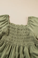 Grass Green Frilly Square Neck Flutter Sleeve Smocked High Waist Plus Size Dress Plus Size Mini Dresses JT's Designer Fashion