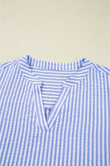 Sky Blue Stripe Bracelet Sleeve Tiered Shift Dress with Pockets JT's Designer Fashion