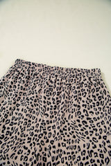 Brown Leopard Half Zipper Collared Ruffled Sleeve Top and Short Set Short Sets JT's Designer Fashion