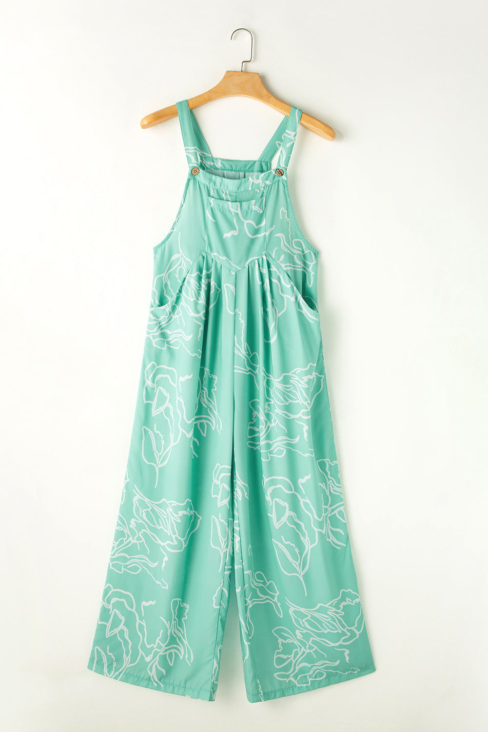 Moonlight Jade Printed Bib Wide Leg Overalls Jumpsuits & Rompers JT's Designer Fashion