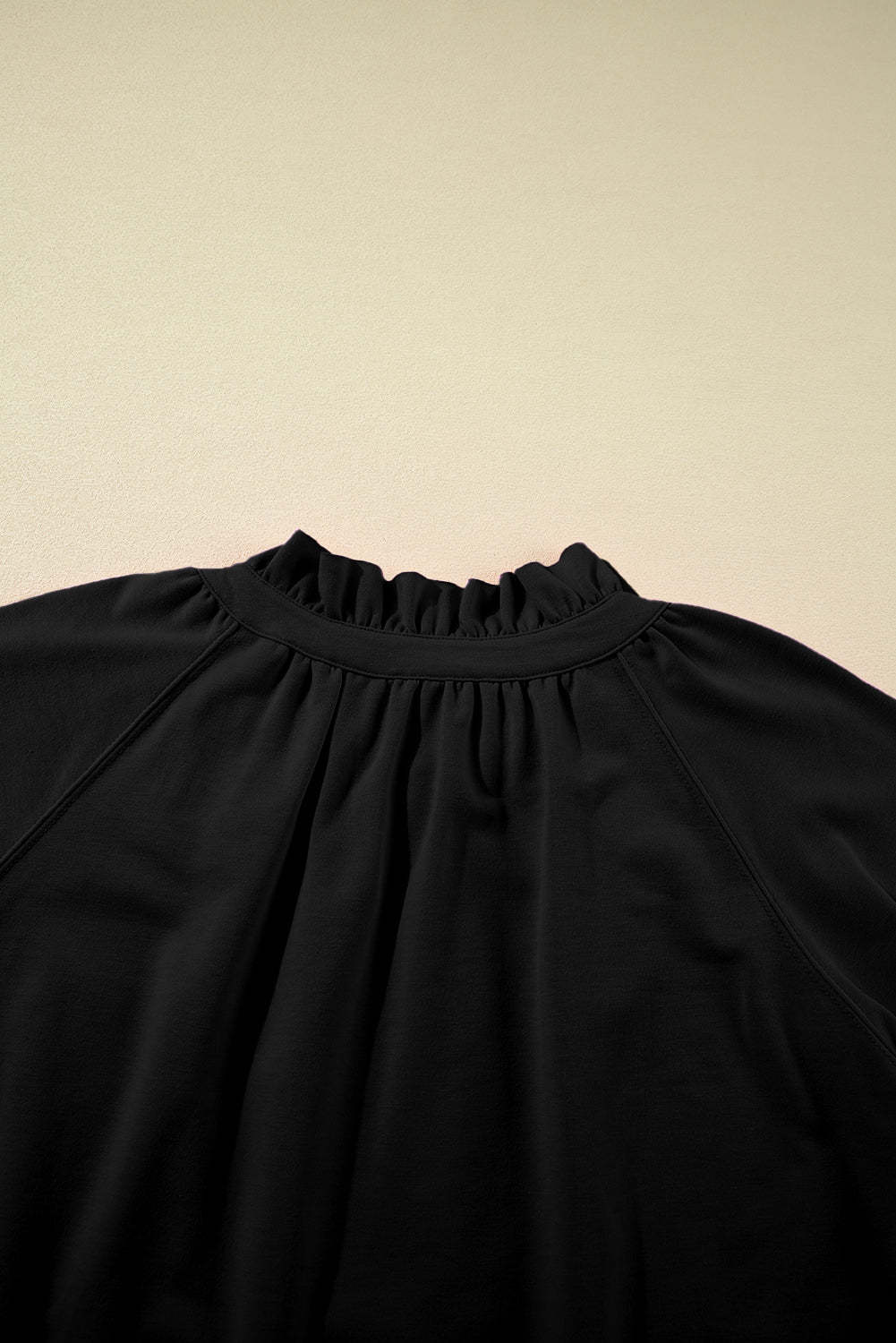 Black Half Zip Puff Sleeve Top and Ruffled Shorts Set Short Sets JT's Designer Fashion