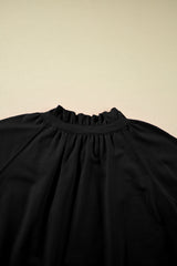 Black Half Zip Puff Sleeve Top and Ruffled Shorts Set Short Sets JT's Designer Fashion