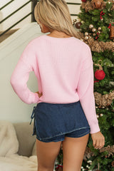 Pink Merry & Bright Pop Up Letter Waffle Knit Sweater Sweaters JT's Designer Fashion