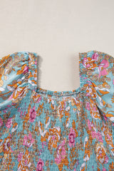 Yellow Smocked Bodice High Waist Puff Sleeve Floral Dress Floral Dresses JT's Designer Fashion