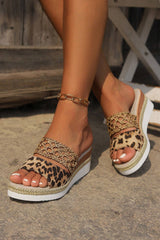 Chestnut Leopard Print Braided Details Wedge Slippers Slippers JT's Designer Fashion