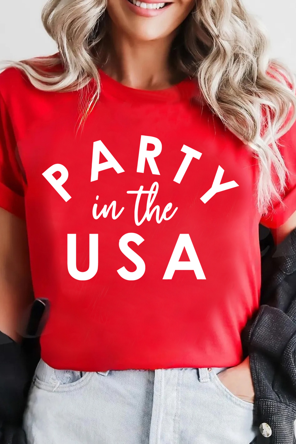 Red PARTY in the USA Printed Independence Day T Shirt Graphic Tees JT's Designer Fashion