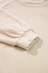 Parchment Eyelet Knit Patchwork Raglan Sleeve Pullover Top Sweatshirts & Hoodies JT's Designer Fashion