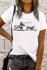White Western Rodeo Graphic Casual T Shirt Graphic Tees JT's Designer Fashion