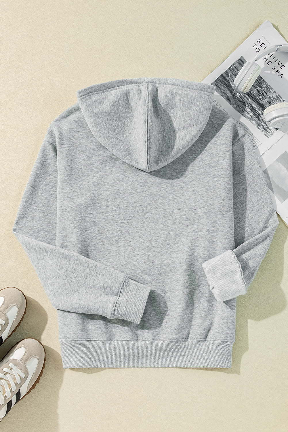 Light Grey Solid Color Fleece Lined Drawstring Hoodie with Pocket Sweatshirts & Hoodies JT's Designer Fashion