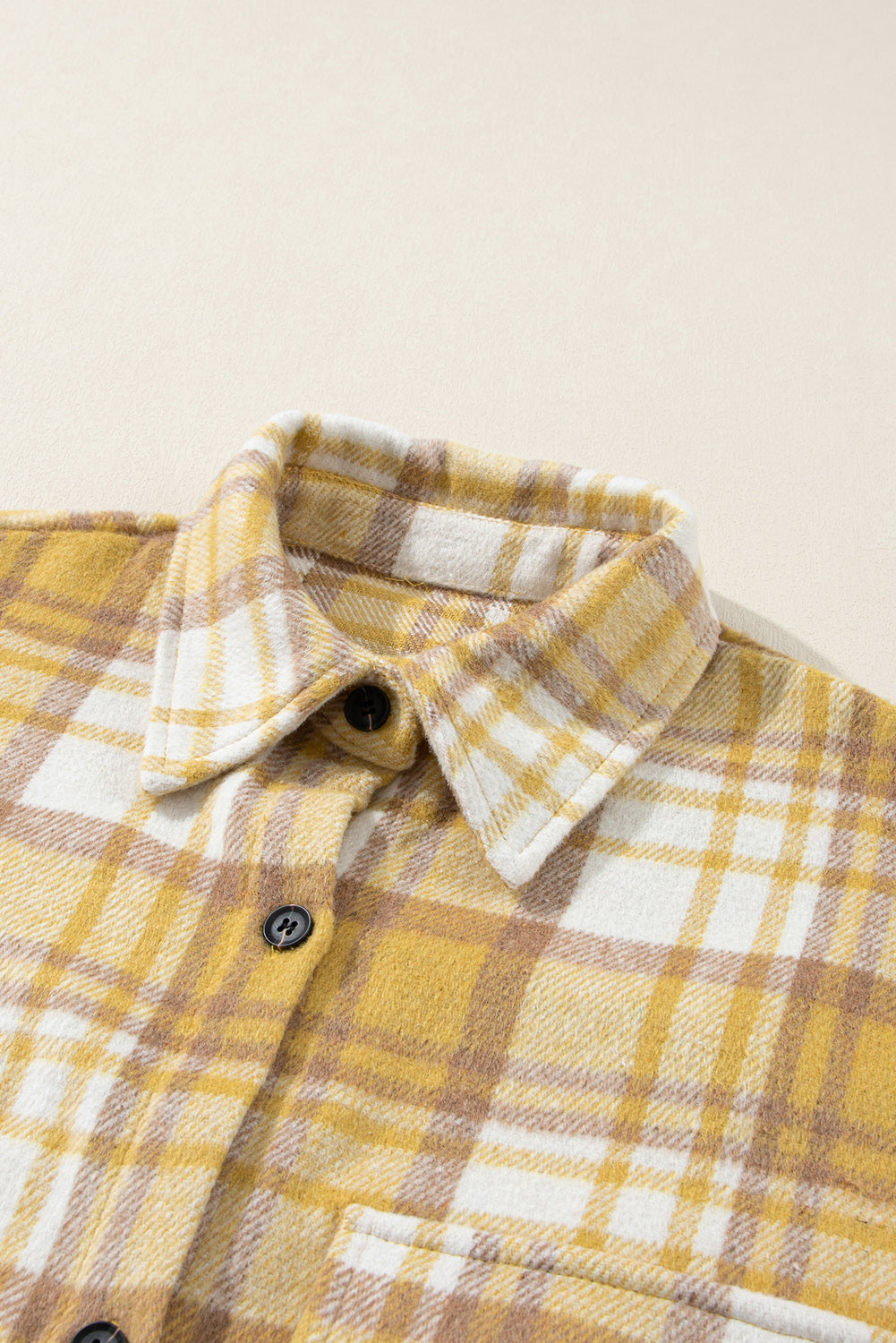 Yellow Plaid Flap Pocket Long Sleeve Shacket Plaid Shackets JT's Designer Fashion