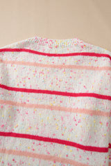 Pink Stripe Drop Shoulder Side Split Plus Size Sweater Plus Size Sweaters & Cardigans JT's Designer Fashion