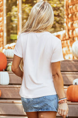 White FALL VIBES Cotton Blend Casual T Shirt Graphic Tees JT's Designer Fashion