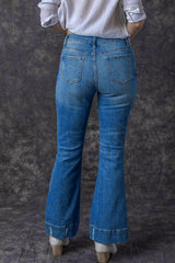 Sky Blue Slight Distressed Medium Wash Flare Jeans Jeans JT's Designer Fashion