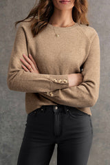 Camel Buttoned Bishop Sleeve Crew Neck Sweater Sweaters JT's Designer Fashion