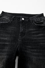 Carbon Grey Mineral Wash Raw Hem High Waist Flared Jeans Jeans JT's Designer Fashion