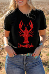 Black Shimmering Crawfish Graphic Tee Graphic Tees JT's Designer Fashion