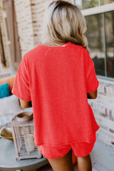 Ribbed Textured Knit Loose Fit Tee and Shorts Set Short Sets JT's Designer Fashion