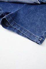 Sail Blue Acid Wash Asymmetric Twisted Wrapped Zipped Denim Skort Denim Shorts JT's Designer Fashion