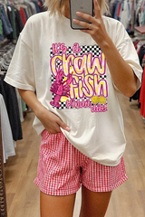 White Crawfish Checkered Pattern Graphic Tee Graphic Tees JT's Designer Fashion