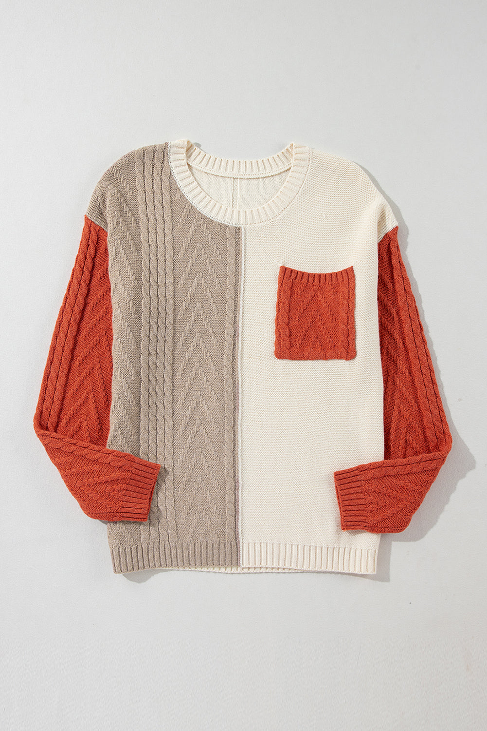 Gold Flame Colorblock Patched Pocket Drop Shoulder Sweater Sweaters JT's Designer Fashion